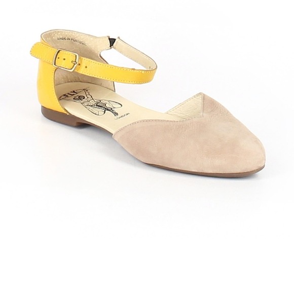 Fly London Concrete & Lemon Mion Ballet Leather Ankle Strap Flat  40 NEW - Picture 1 of 6